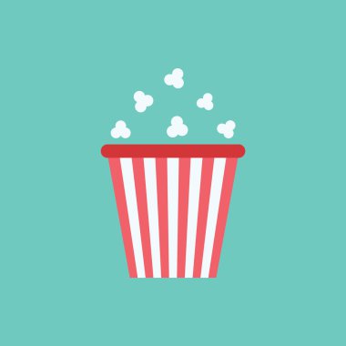 Kırmızı arka planda izole edilmiş patlamış mısır ikonu. Sinema ve sinema sembolü vektör illüstrasyonu.