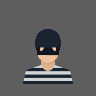 Maske takan hacker ve kar maskesi simgesi beyaz arka planda izole edilmiş. hırsız sembolü çizimi