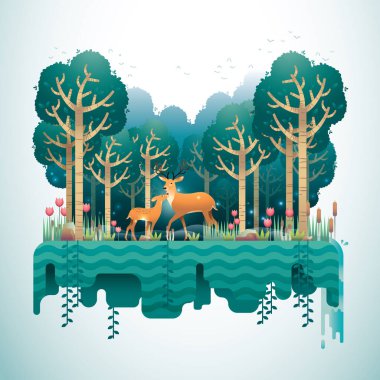 Orman manzarası vektör illüstrasyon simgesi 