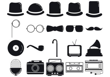 Bir dizi hipster aksesuar simgesi