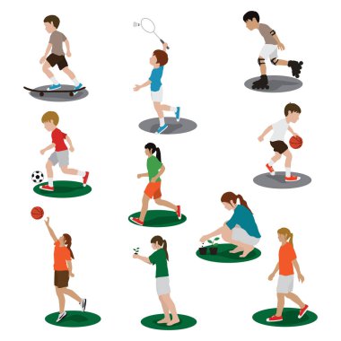 Yoga egzersizleri yapan vektör kümesi.