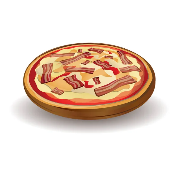 Pizza Med Korv Och Ost Isolerad Vit Bakgrund — Stock vektor
