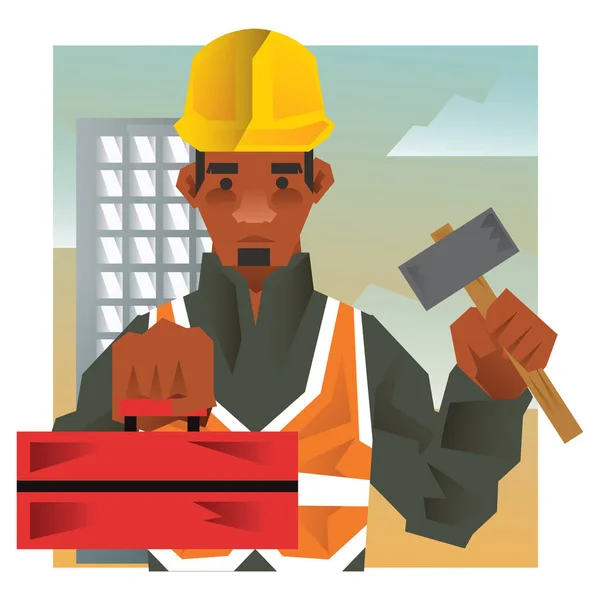 Obrero Construcción Icono Plano Vector Ilustración — Vector de stock