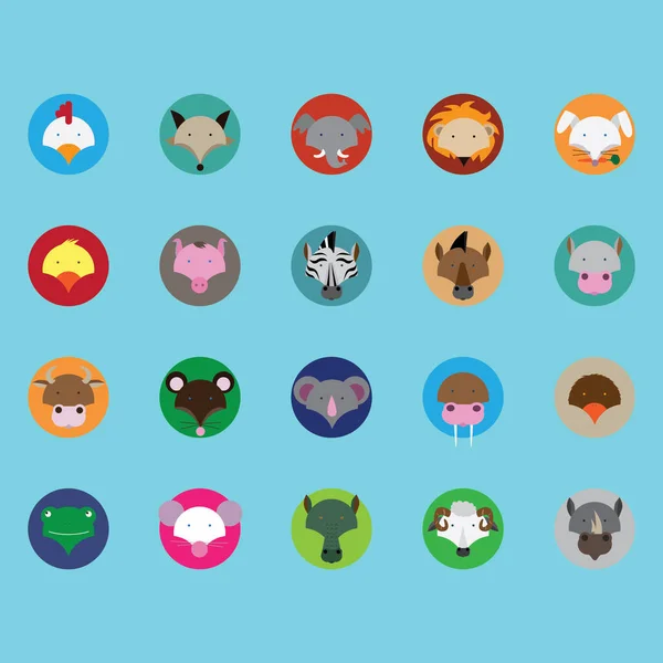 Set Flat Animals Icons — Stock Vector