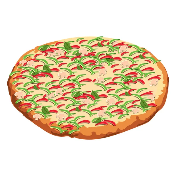 Pizza Met Tomaat Kaas Witte Achtergrond — Stockvector
