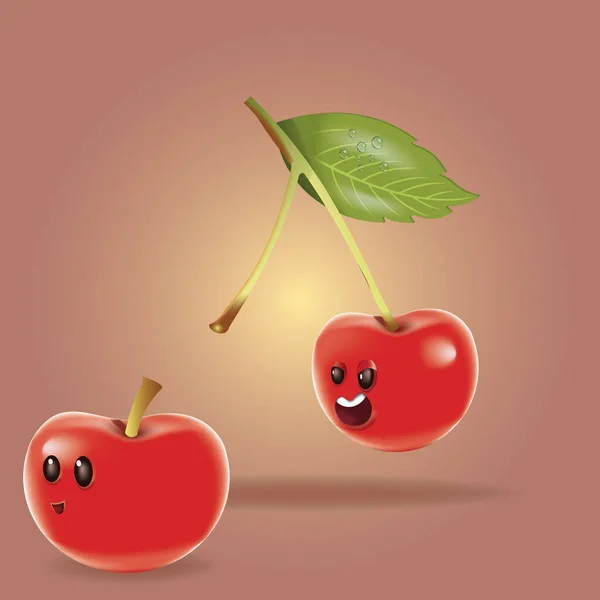 Cute Cartoon Cherries Flat Icon Vector Illustration — Stock Vector