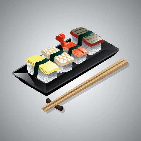 Sushi Set Mit Essstäbchen Und Wasabi — Stockvektor