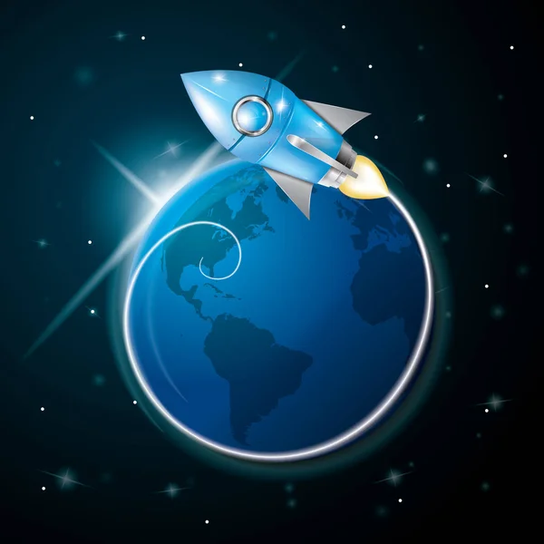 Rocket Earth Globe Vector Illustration — Stock Vector