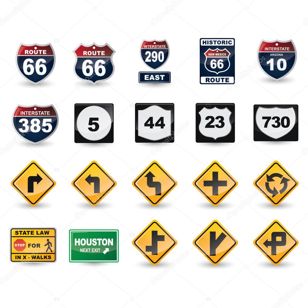 set of traffic signs with icons