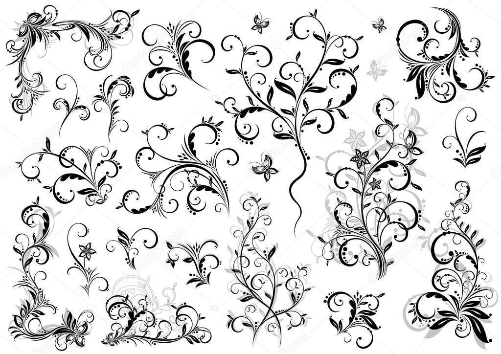 set of vector floral elements for design