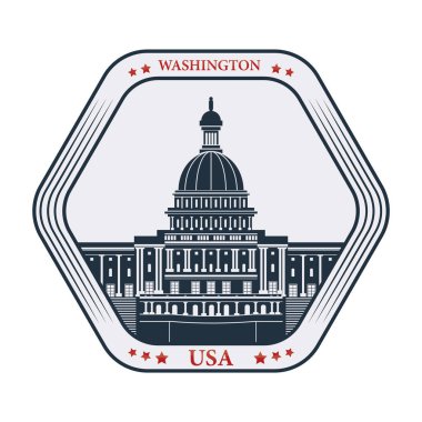 Birleşik Devletler bayrağı taşıyan bir binanın vektör çizimi