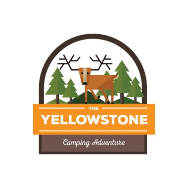 Yellowstone etiket düz simgesi, vektör illüstrasyonu