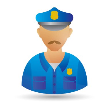 Polis üniformalı polis memuru beyaz arka planda karikatür tarzında izole edilmiş. meslek sembolü