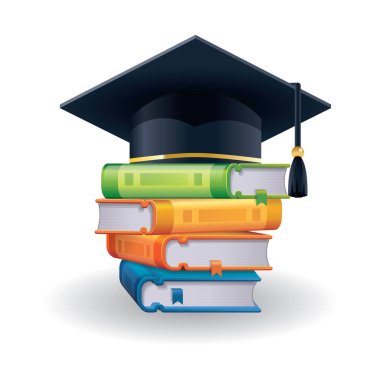Kitapların düz simgesi olan mortarboard, vektör illüstrasyonu
