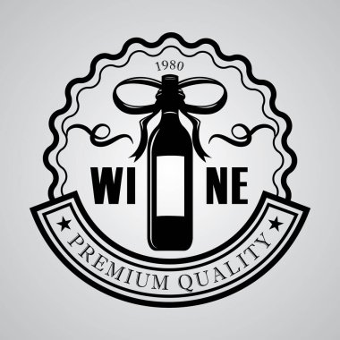 Gri arkaplan üzerinde şarap etiketi tasarımı, vektör illüstrasyonu