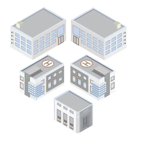 Rendu Isométrique Bâtiment Avec Des Bâtiments Ville — Image vectorielle