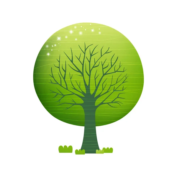 Vektor Illustration Ett Träd Med Grönt Gräs — Stock vektor