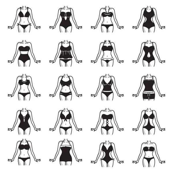 Ensemble Femme Bikinis Icône Plate Illustration Vectorielle — Image vectorielle