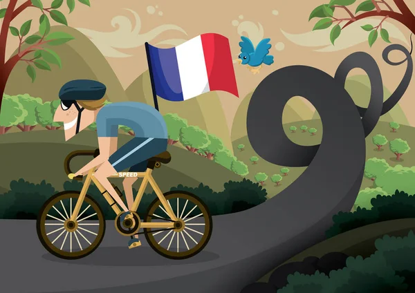 Bisiklet Süren Bir Adamın Vektör Çizimi Fransa Bayrağı — Stok Vektör