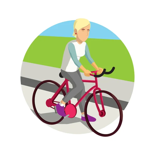 Mujer Montar Bicicleta Diseño Vector Ilustración — Vector de stock