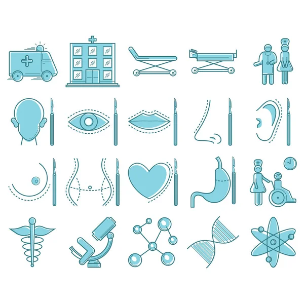 Illustrazione Vettoriale Icone Mediche Sanitarie — Vettoriale Stock