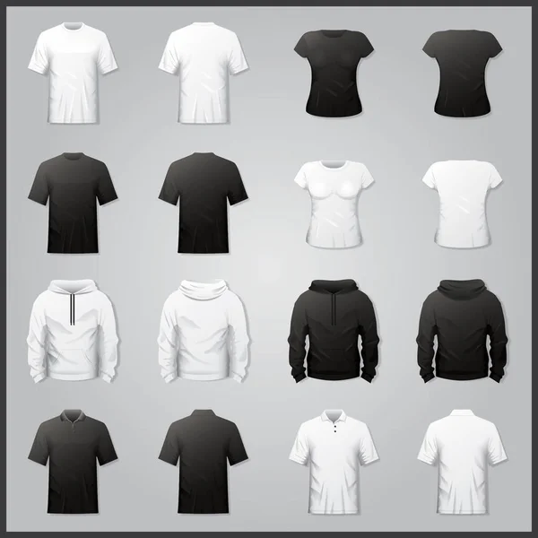 Conjunto Camisa Camisetas Hombre Negro Sobre Fondo Blanco — Vector de stock