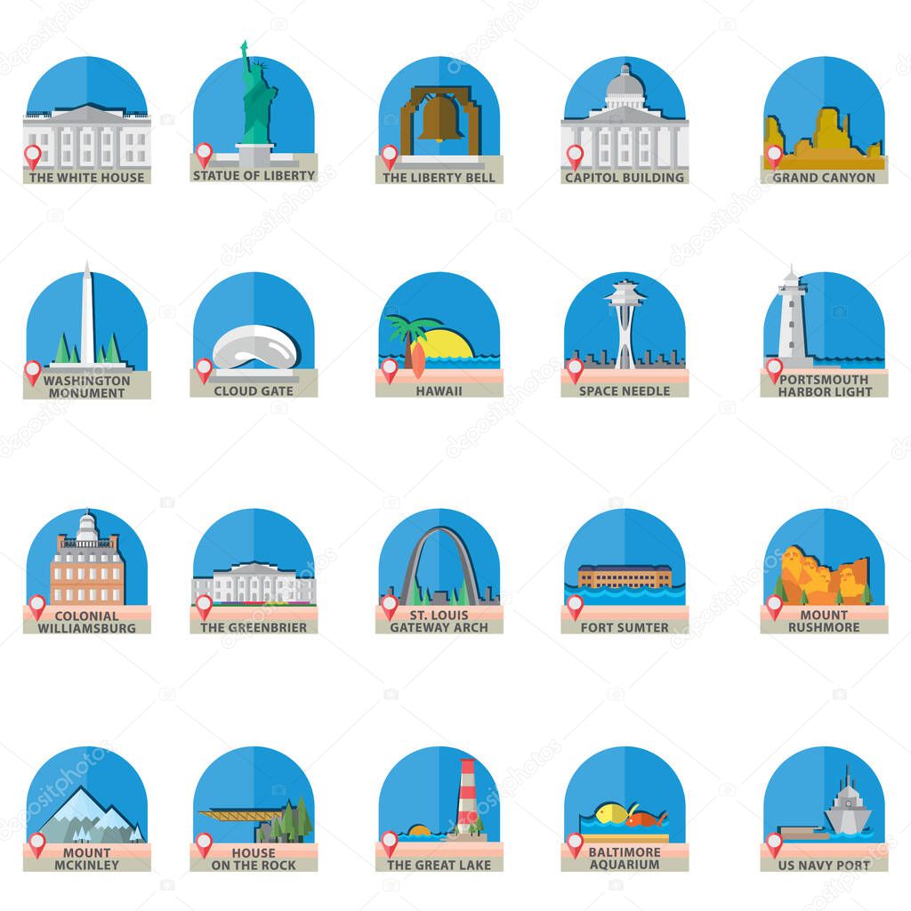 set of vector icons of the world and monuments design 