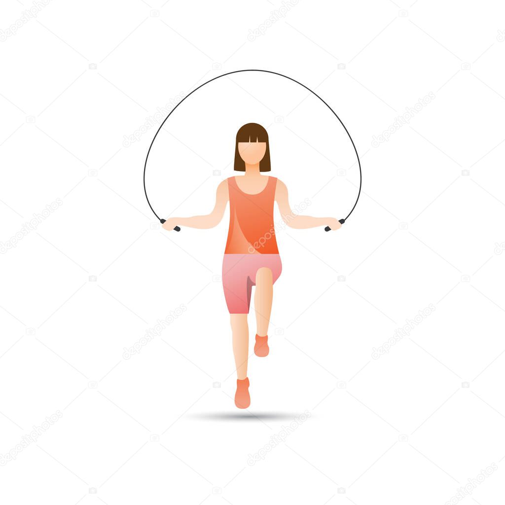 woman with a skipping rope on a white background