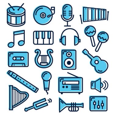 Müzik enstrümanları koleksiyonu biçimlendirilmiş vektör illüstrasyonu