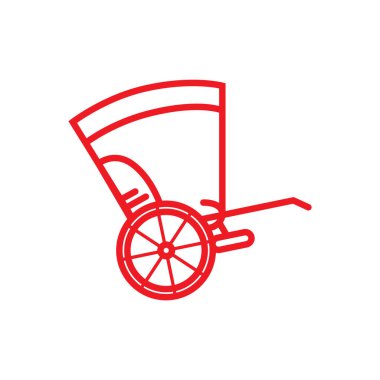 Beyaz arkaplanda izole edilmiş ana hat biçiminde bir vinç simgesine sahip el arabası.