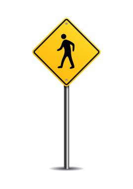 Sarı yol işareti beyaz üzerinde izole