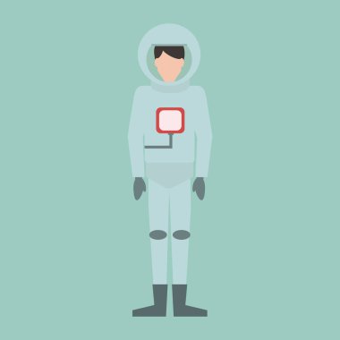 Mavi takım elbiseli, açık arkaplanda sırt çantalı bir adamın vektör çizimi