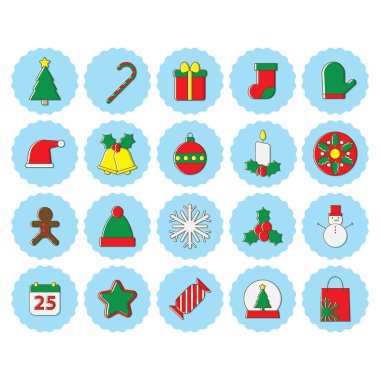 Noel simgeleri ayarlandı. vektör illüstrasyonu