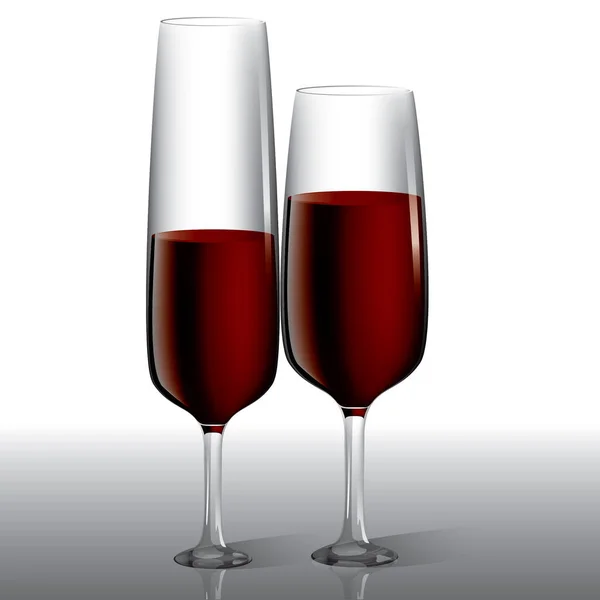 Dois Copos Vinho Tinto Copo Cor Branca Rosa — Vetor de Stock