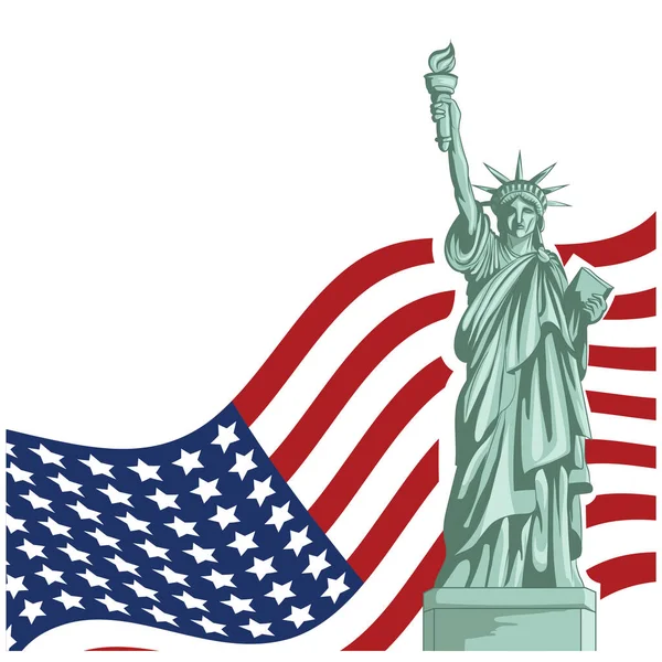 Estátua Liberdade Com Bandeira Dos Estados Unidos América —  Vetores de Stock