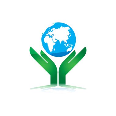 Yeşil bir küreyi tutan bir insan elinin vektör çizimi