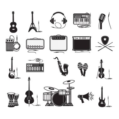 Set of music icons stylized vector illustration clipart