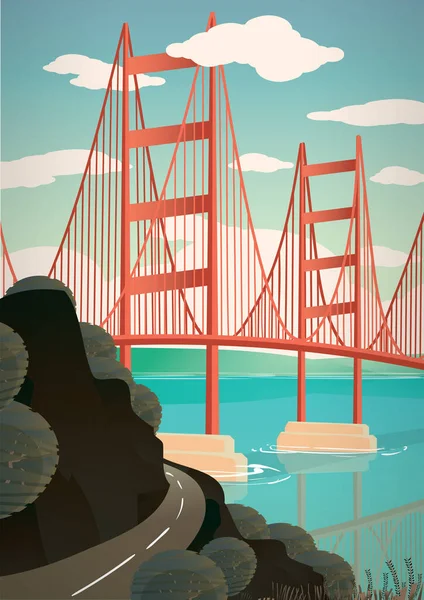Golden Gate Köprüsü Düz Simgesi Vektör Illüstrasyonu — Stok Vektör