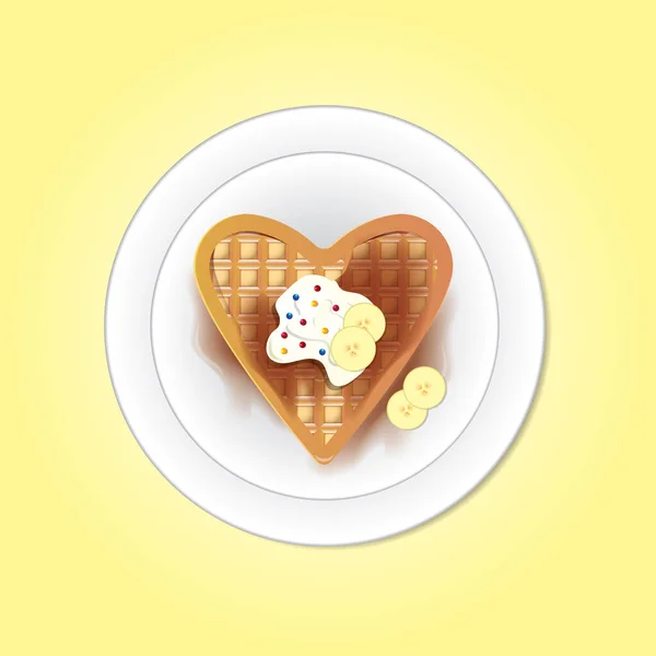 Biscuit Forme Coeur Avec Une Tasse Café Sur Fond Jaune — Image vectorielle