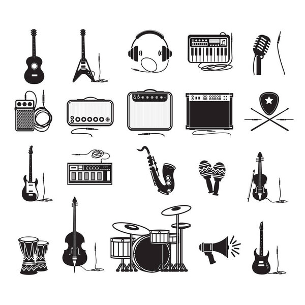 Set of music icons stylized vector illustration