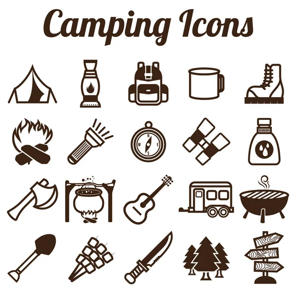 Campingikoner Inställda Vektor Illustration — Stock vektor