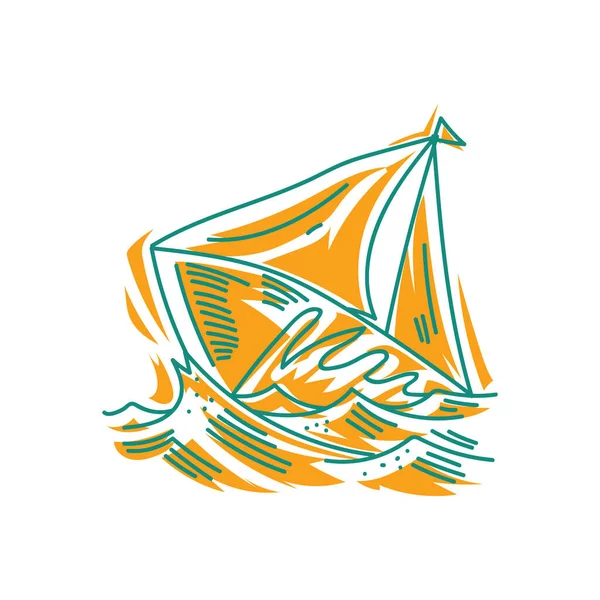 Barca Vela Icona Piatta Illustrazione Vettoriale — Vettoriale Stock