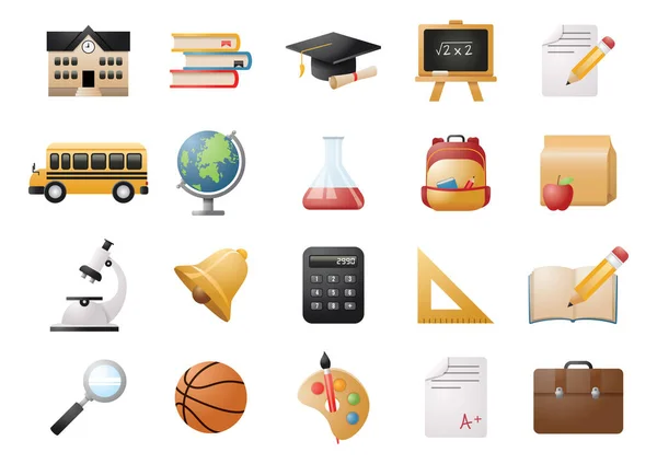 School Icons Set Flat Style Isolated — Stock Vector