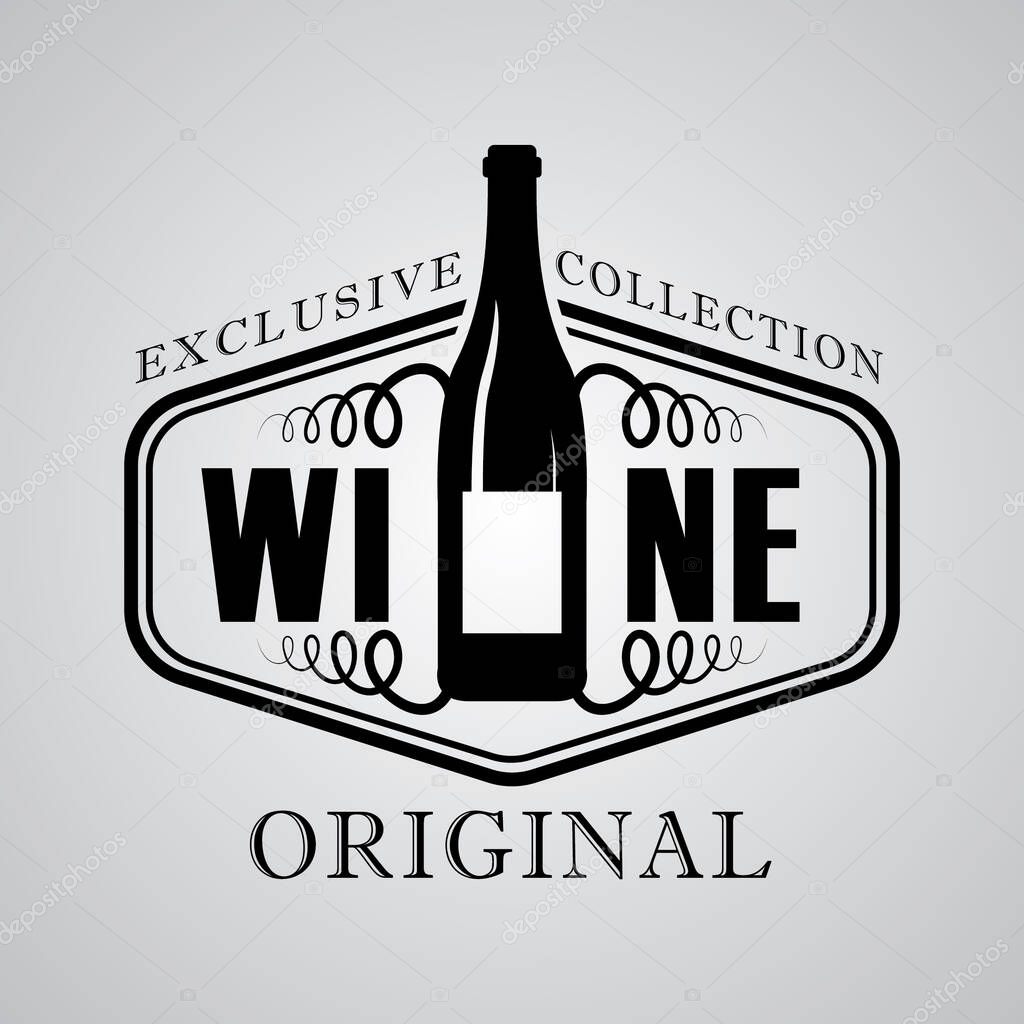 Vector image of a wine logo with bottle