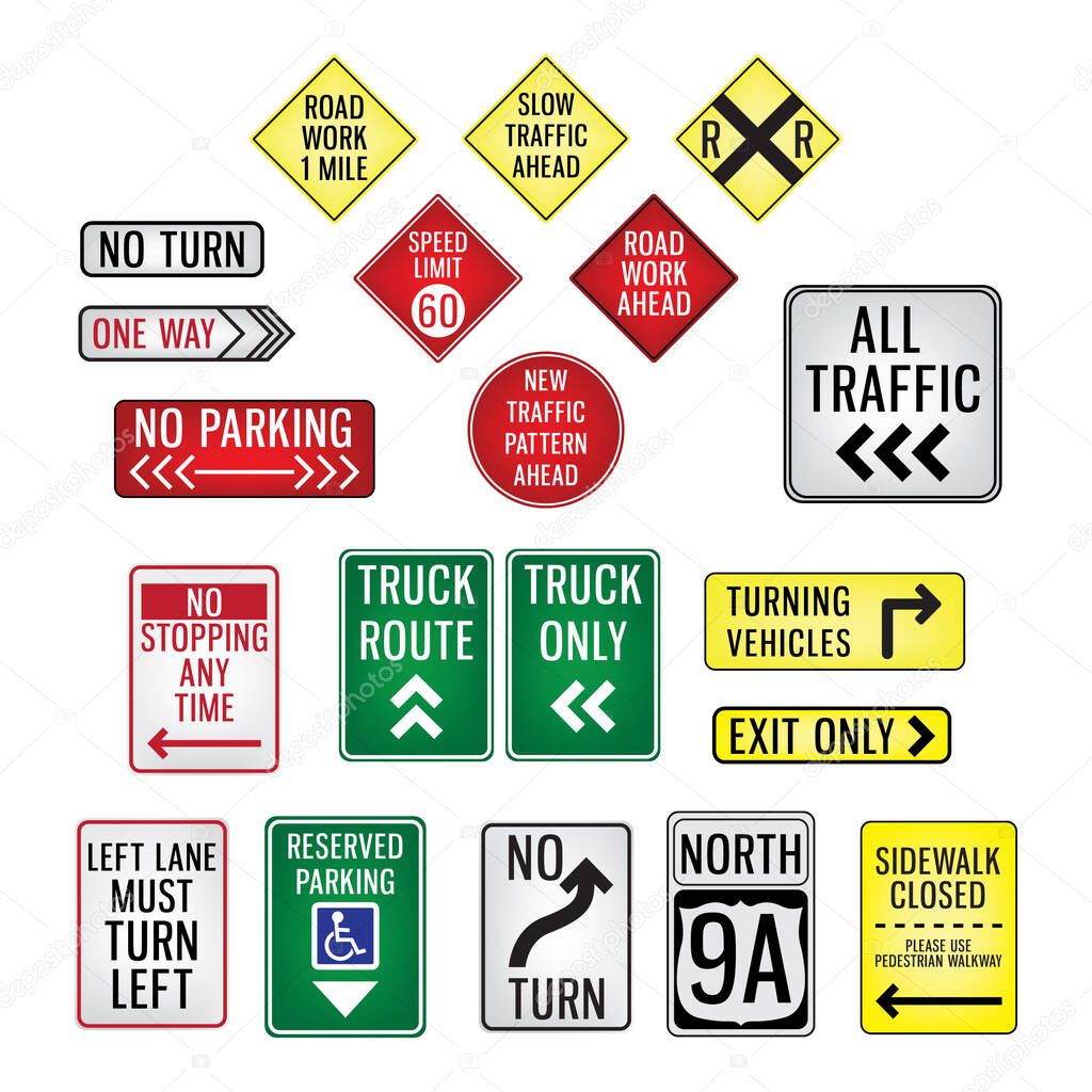 collection of road signboards flat icon, vector illustration