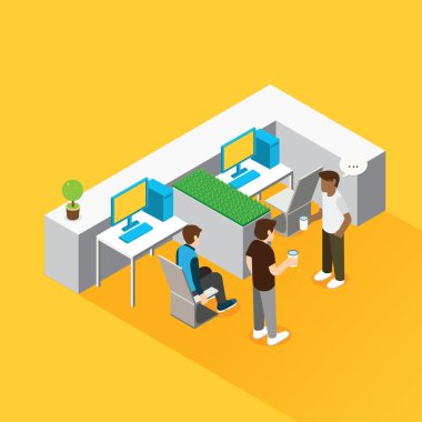 Ofisteki insanların izometrik bilgi kavramı, vektör illüstrasyonu