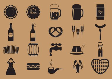 Oktoberfest düz simge seti, vektör illüstrasyonu