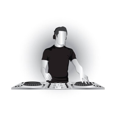 DJ müzik yassı simgesi, vektör illüstrasyonunu çalıyor