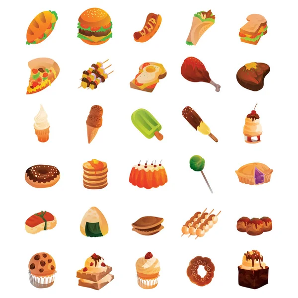 Colección Iconos Alimentos Icono Plano Ilustración Vectorial — Archivo Imágenes Vectoriales