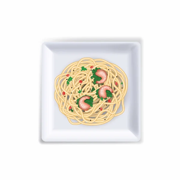意大利面 虾包在碗里 — 图库矢量图片